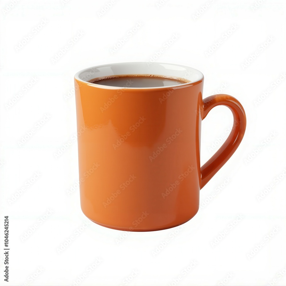 Orange mug with coffee, white isolate background