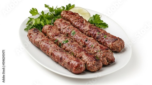 Beef Sheek Kebab in white plate isolated on white background 