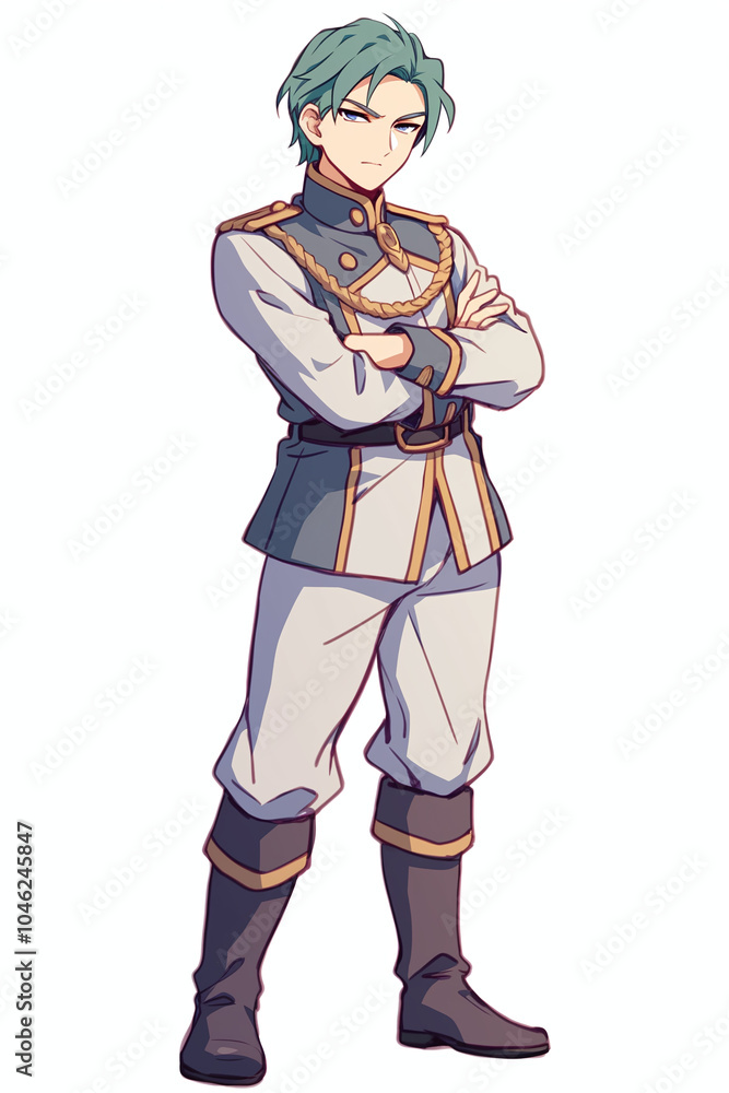 Anime Character in Military Uniform with Crossed Arms Anime Character in Military Uniform with Crossed Arms