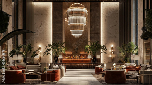A grand hotel lobby featuring high ceilings luxury