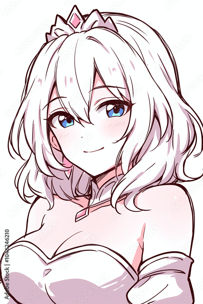 Cute Anime Girl with White Hair and Crown Cute Anime Girl with White Hair and Crown