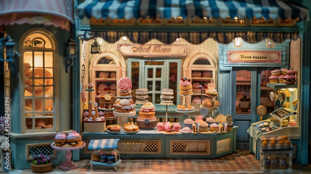 Fototapeta premium A dollhouse and a toy bakery sharing delicious treats