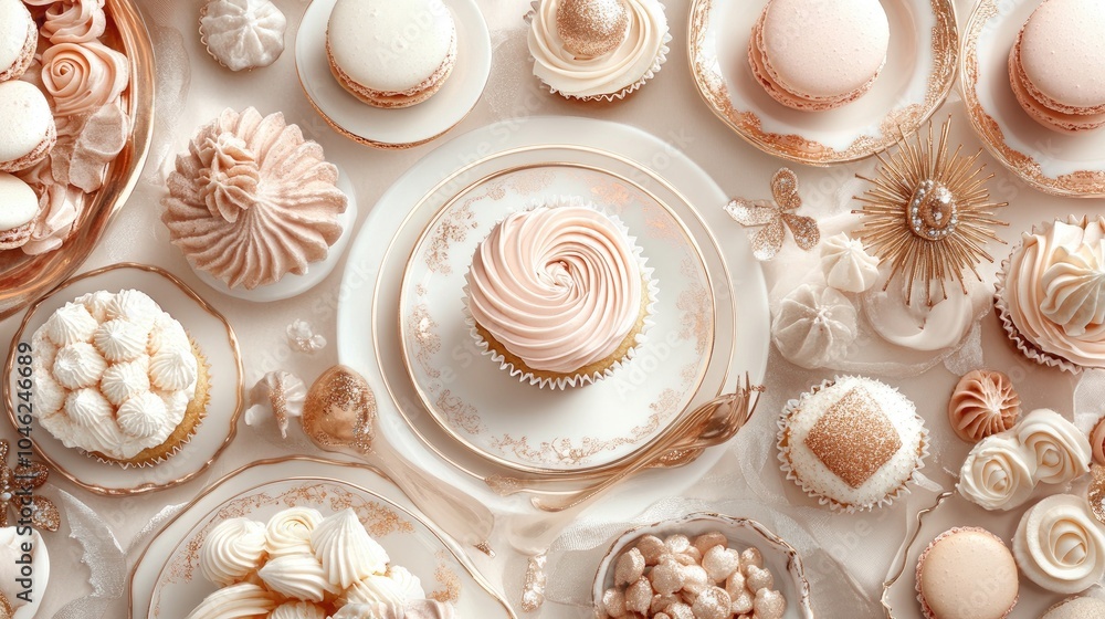 Elegant Dessert Display with Cupcakes and Treats Elegant Dessert Display with Cupcakes and Treats