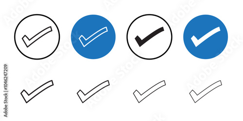 Checkmark icon Black line art vector logo set