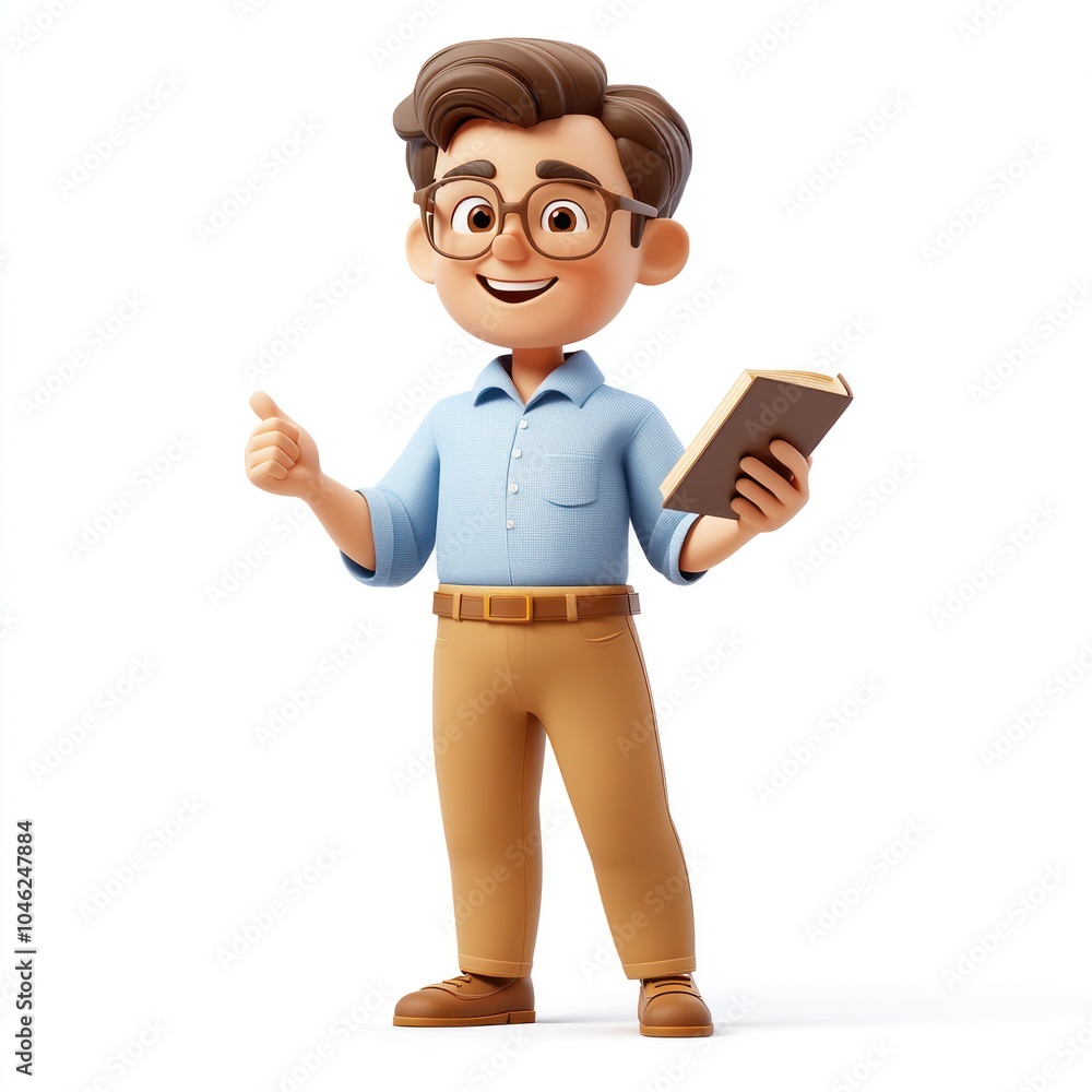 3D Cartoon Illustration of a Smiling Boy Holding a Book and Giving a Thumbs Up 3D Cartoon Illustration of a Smiling Boy Holding a Book and Giving a Thumbs Up
