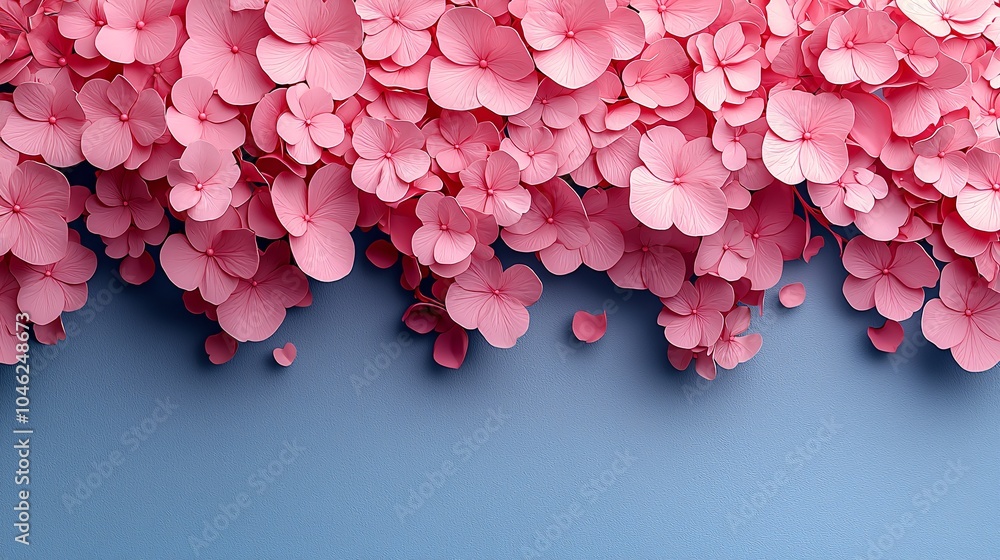 Obraz premium Pink Flower Border on Blue Background Floral Design Decoration Spring Summer Nature