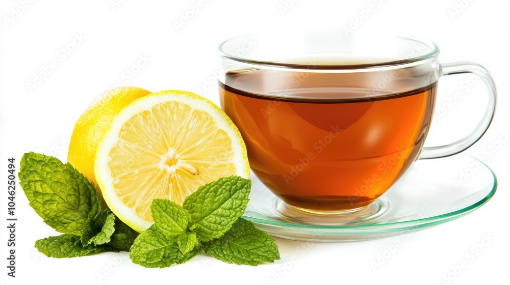 A refreshing cup of tea with lemon slices and mint leaves, perfect for a warm day or a soothing beverage choice. A refreshing cup of tea with lemon slices and mint leaves, perfect for a warm day or a soothing beverage choice.