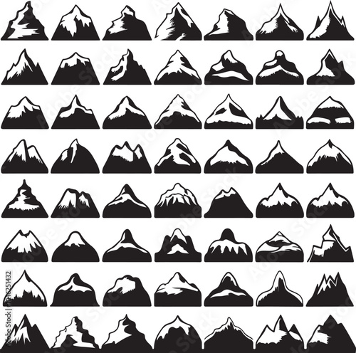Mountain Silhouettes Grid Vector