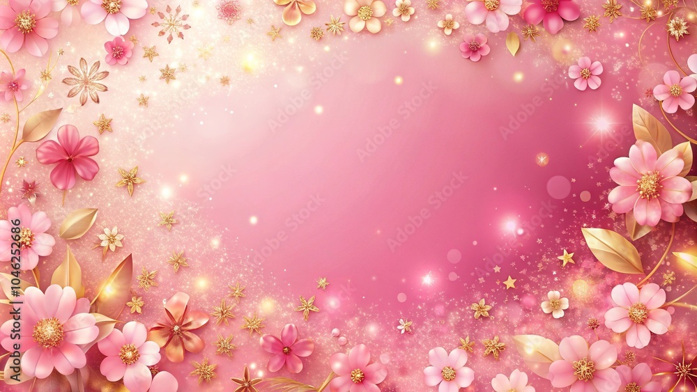 Stunning gradient pink background with glitter gold and flower reflection Stunning gradient pink background with glitter gold and flower reflection