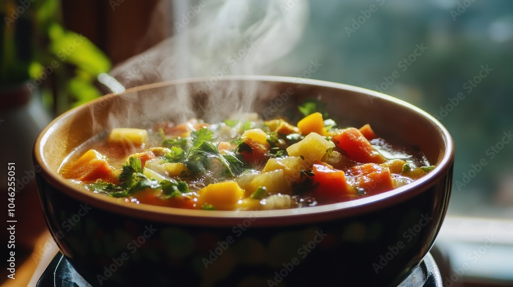 Steaming Bowl of Vegetable Soup Steaming Bowl of Vegetable Soup