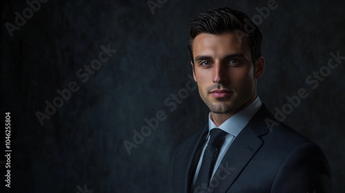 A professional headshot of a man in a tailored suit, with soft lighting highlighting his features against a dark backdrop