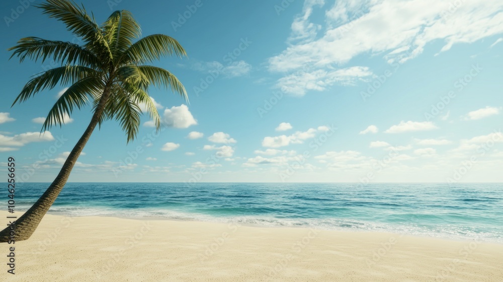 Discover serenity at a pristine beach with crystal-clear turquoise waters and lush palm trees under a bright sky Discover serenity at a pristine beach with crystal-clear turquoise waters and lush palm trees under a bright sky