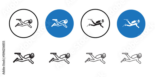 Scuba diving icon Black line art vector logo set