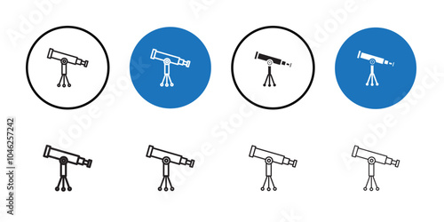 Telescope icon Black line art vector logo set