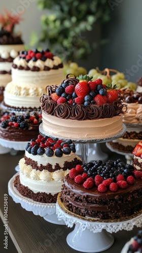 Wallpaper Mural Delicious cakes with fresh fruits are waiting for the guests on the table Torontodigital.ca