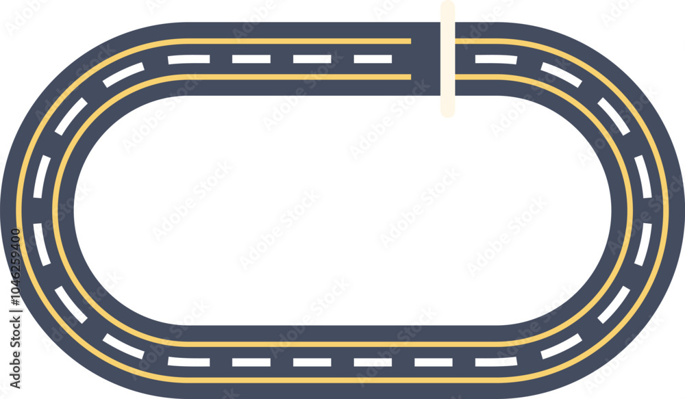 Oval race track with start and finish line marking, top view vector illustration in flat style Oval race track with start and finish line marking, top view vector illustration in flat style