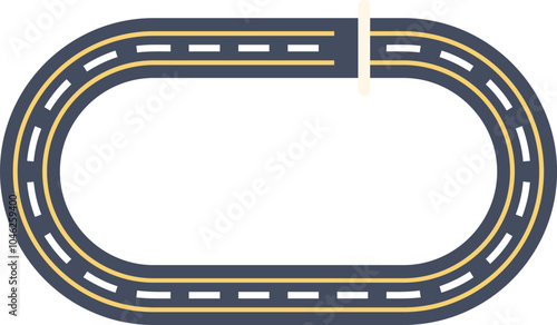 Oval race track with start and finish line marking, top view vector illustration in flat style