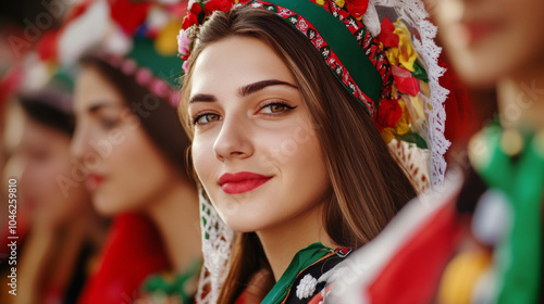 A Bulgarian festival where men and women wear their national dress, parading through the streets with pride