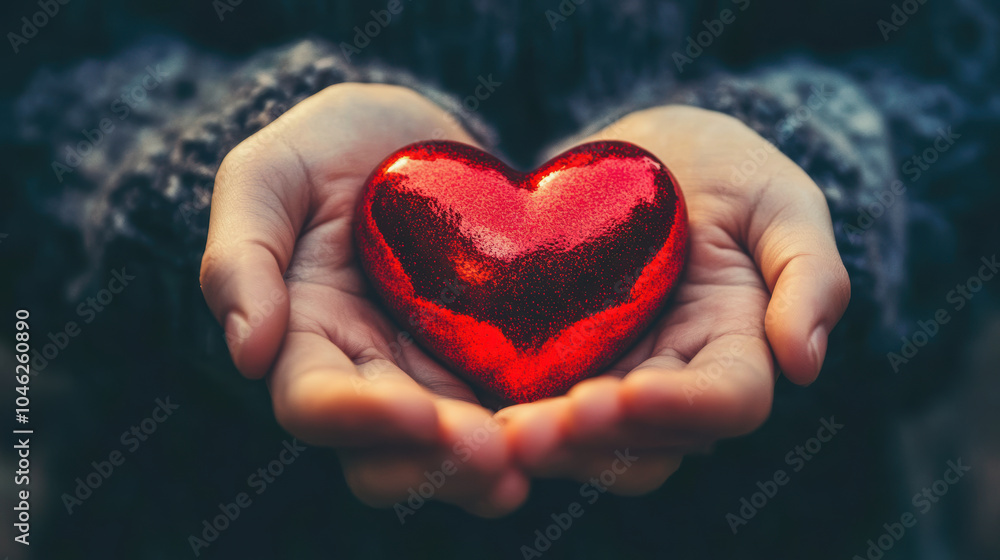 Hands offering a sparkling red heart symbolizing love and kindness Hands offering a sparkling red heart symbolizing love and kindness