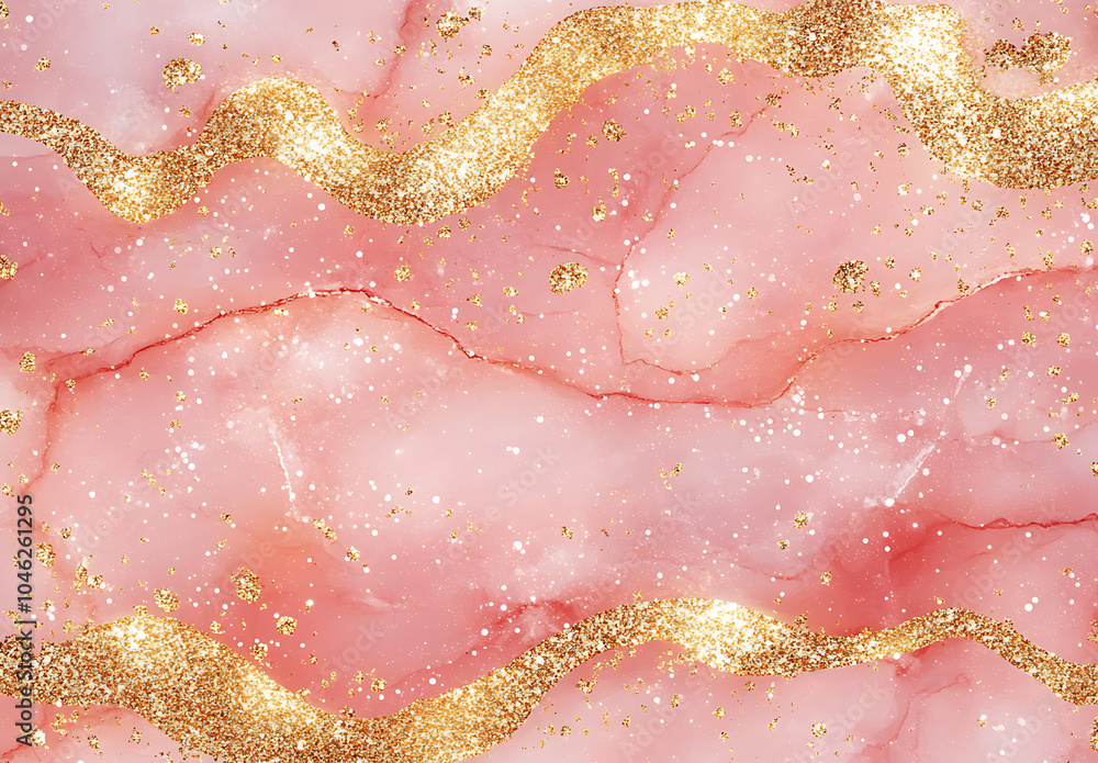 Fototapeta premium Blush Pink Watercolor Background with Golden Glitter for Elegant Wedding Invitations and Sophisticated Designs, Pastel Tones with Gold Accents, Perfect for Packaging, Website Backgrounds, and Marketin