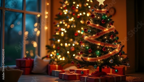 christmas tree with gifts and decorations