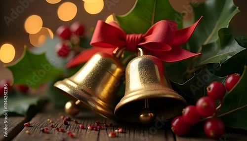 christmas bells on red background