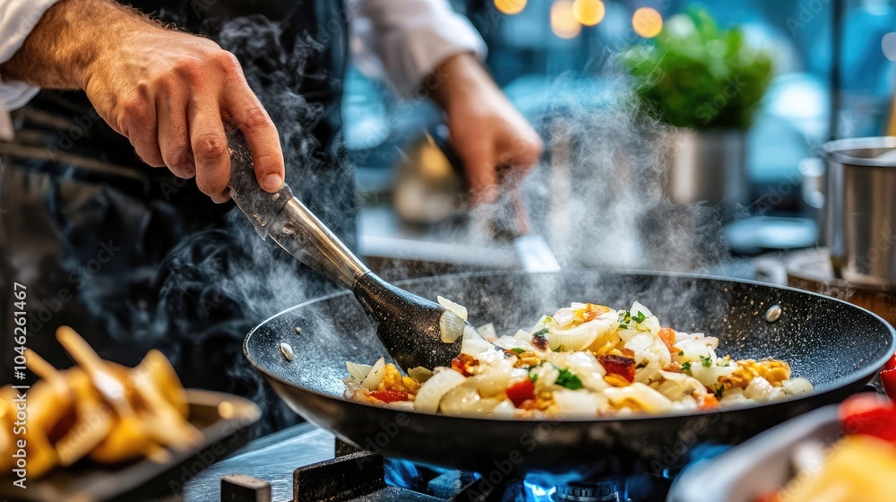 Chef Cooking Fresh Vegetables in a Pan Chef Cooking Fresh Vegetables in a Pan