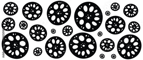 Lotus root pattern. Cross section black silhouette on white background. Porous structure. Asian cuisine. Vector illustration.