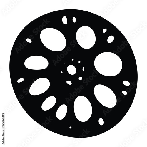Lotus root vector icon. Cross section black silhouette. Porous structure. Asian cuisine. Vector illustration.