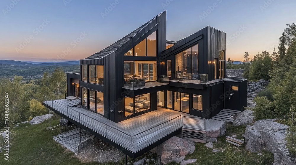 Modern Black House with Stunning Landscape View Modern Black House with Stunning Landscape View