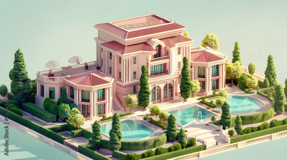 Naklejka premium Art Deco Mansion design 3d 