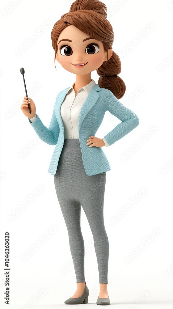 Cartoon Woman in Business Suit Holding a Pointer Stick Cartoon Woman in Business Suit Holding a Pointer Stick