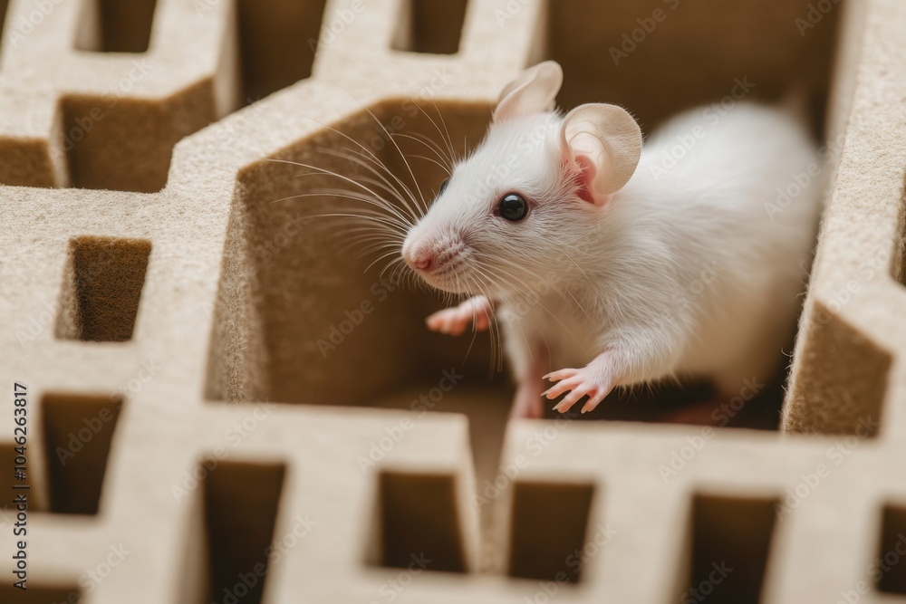 Obraz premium White Lab Mouse Exploring a Maze