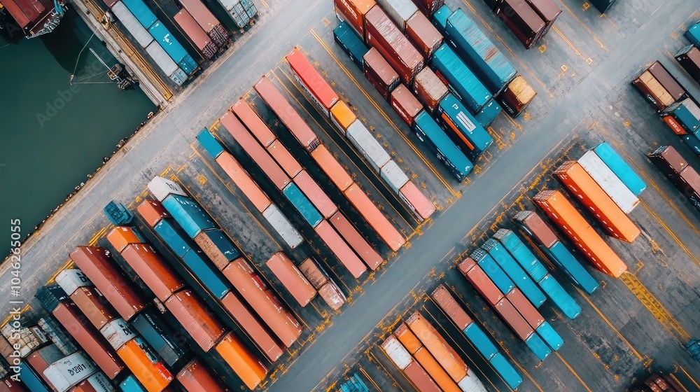 Obraz premium Aerial View of Colorful Shipping Containers at Dock