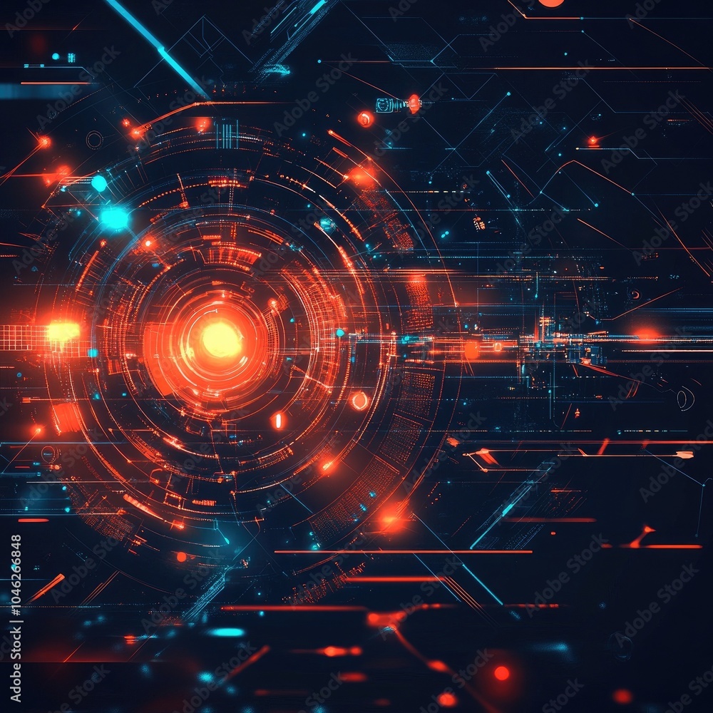 Obraz premium Abstract digital technology background with bright glowing elements and intricate patterns, creating a futuristic atmosphere.