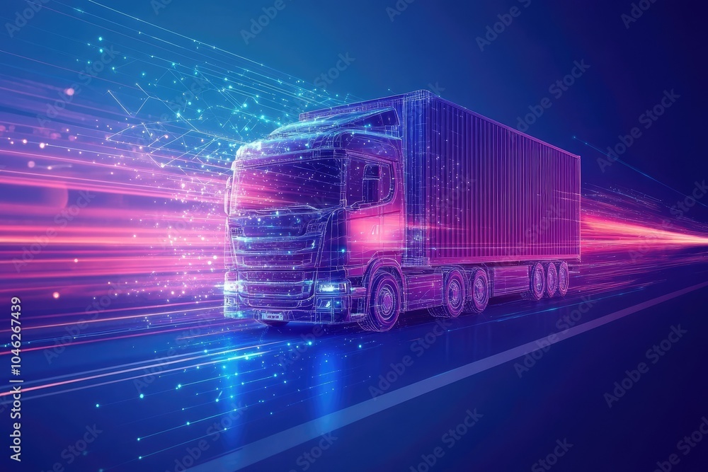 Futuristic truck image with vibrant neon lights, symbolizing fast delivery and advanced logistics in a digital world. Futuristic truck image with vibrant neon lights, symbolizing fast delivery and advanced logistics in a digital world.