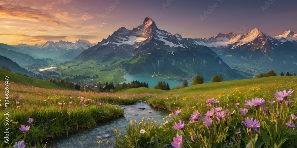 Fototapeta premium landscape with lake and mountains