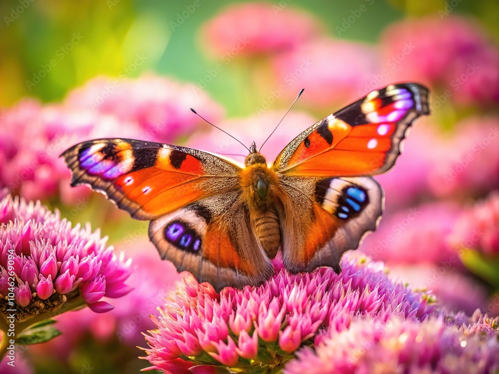 Obraz premium A butterfly finds solace amidst nature's pink hues.