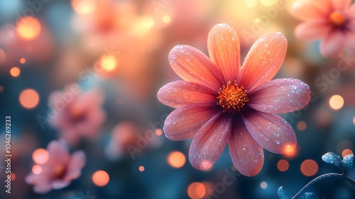 Pink Flower Dew Drops Bokeh Garden Background