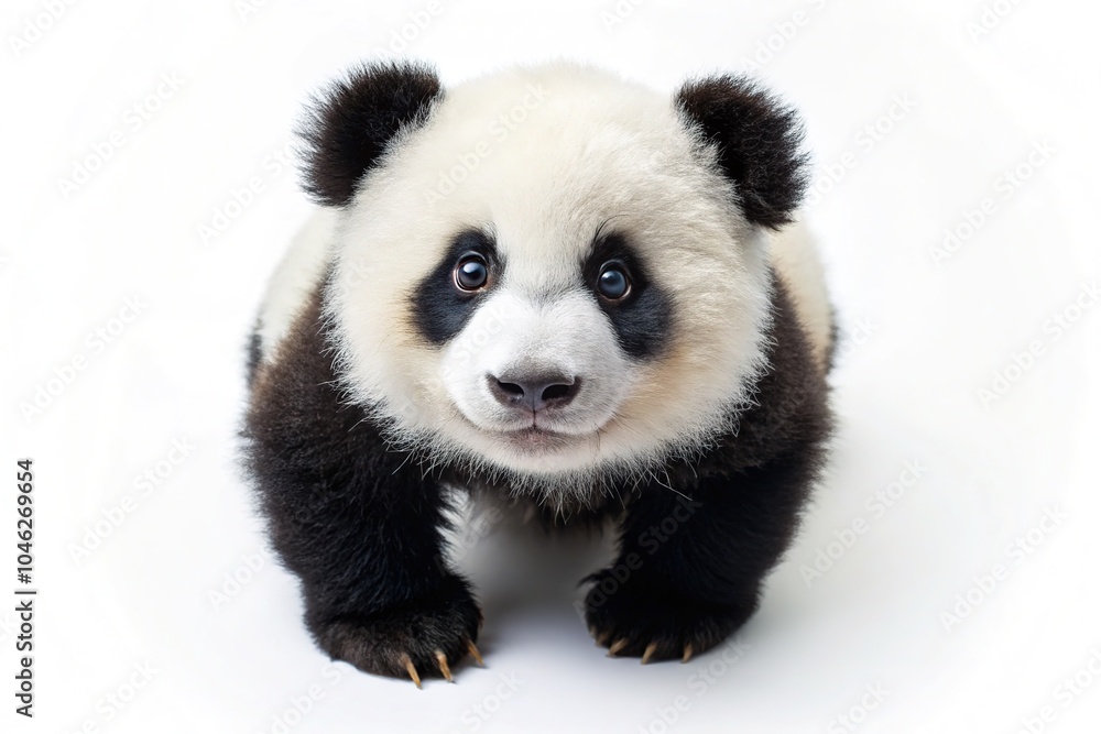 A delightful baby panda poses playfully on a clean white background, showcasing its irresistible charm. Its big, bright eyes and playful demeanor steal the spotlight. A delightful baby panda poses playfully on a clean white background, showcasing its irresistible charm. Its big, bright eyes and playful demeanor steal the spotlight.