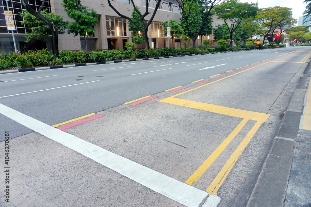 Obraz premium Asphalt Road and Sidewalk in The City Street With Trees