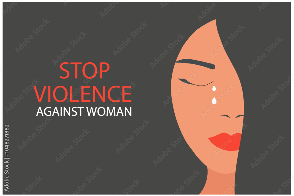 Obraz premium Stop violence against woman concept for the International Day for the Elimination of Violence against Women, woman crying face vector illustration