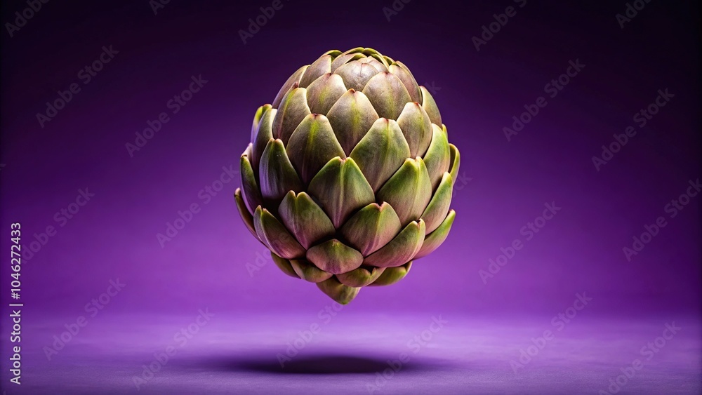 Fototapeta premium levitating ripe artichoke with violet background Panoramic