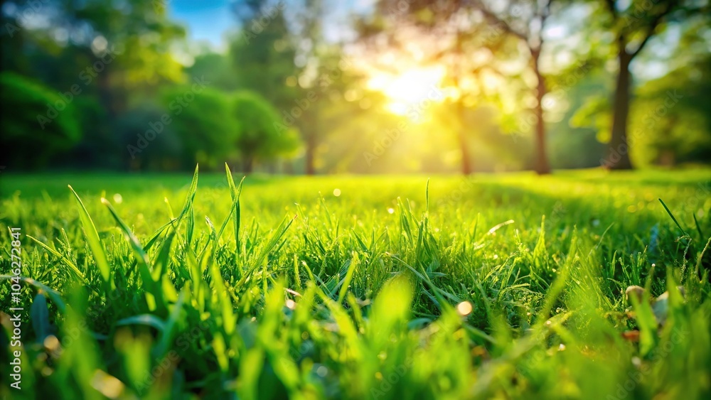 Low angle view of lush green grass lawn background Low angle view of lush green grass lawn background