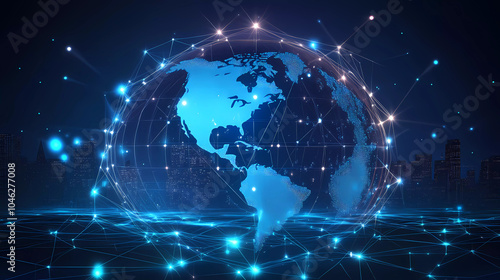 Digital map of USA, concept of North America global network and connectivity, data transfer and cyber technology, information exchange and telecommunication Generative AI
