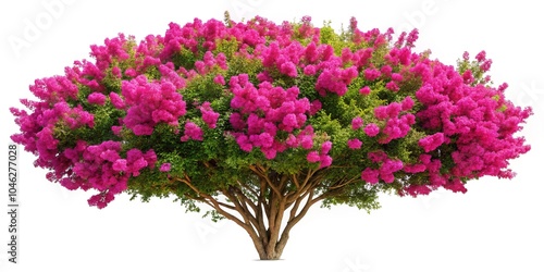 Crape Myrtle tree illustrated from the front, set on a white backdrop, ideal for nature and gardening projects, highlighting its colorful flowers and healthy branches.