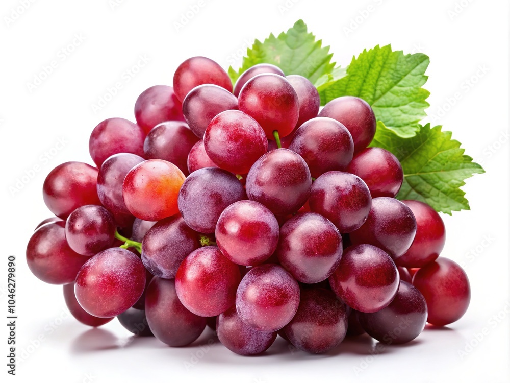 Fresh red grapes placed on a pure white backdrop, perfect for enticing food and beverage imagery, showcasing their natural beauty and delicious appeal. Fresh red grapes placed on a pure white backdrop, perfect for enticing food and beverage imagery, showcasing their natural beauty and delicious appeal.