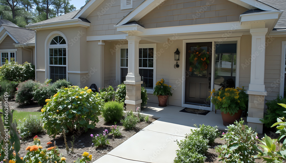 Fototapeta premium Beautiful suburban house with a well-manicured garden