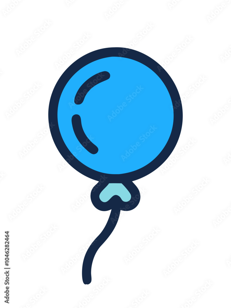 a simple illustration of a blue balloon. The balloon is circular with a dark blue outline and has a small highlight on the top left side, indicating a reflection