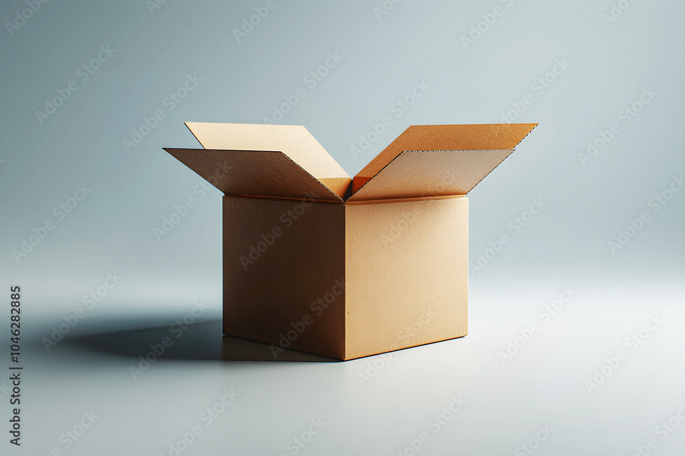 A simple, open cardboard box sits on a light background, showcasing its versatile design for storage or packaging. A simple, open cardboard box sits on a light background, showcasing its versatile design for storage or packaging.